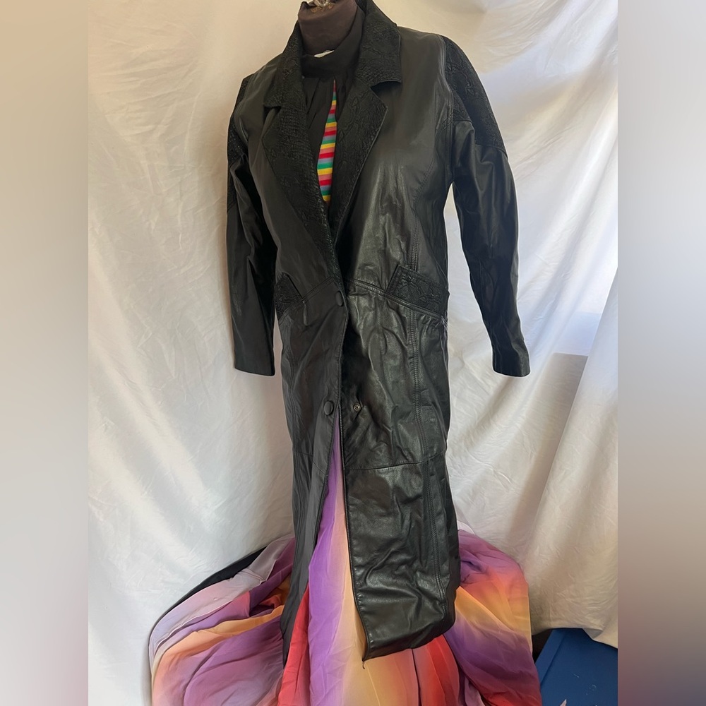 Black Leather Trench Coat Maurice size S